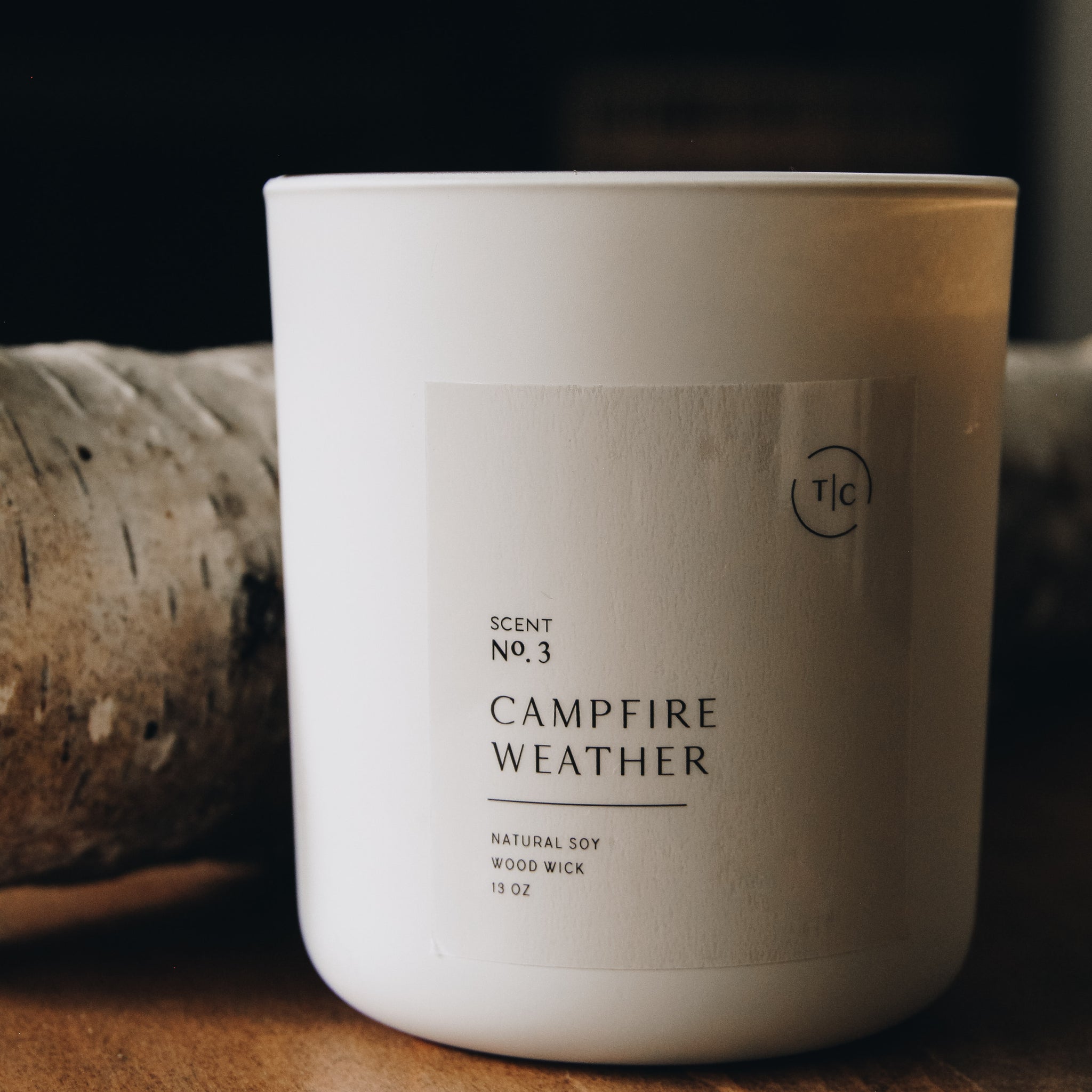 The Chandlerie's Campfire Weather  - a soy wax, wood wick candle in cream glass vessel
