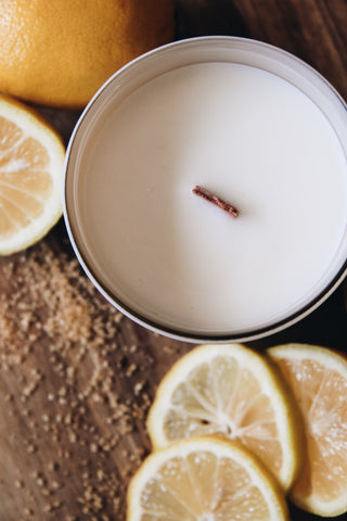 The Chandlerie's Amalfi Nectar - a soy wax, wood wick candle in cream glass vessel